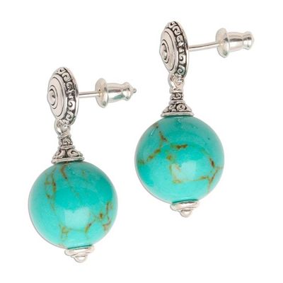 Alternate image for Handmade Silver Dangle Earrings with Reconstituted Turquoise A Perfect World