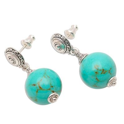Alternate image for Handmade Silver Dangle Earrings with Reconstituted Turquoise A Perfect World