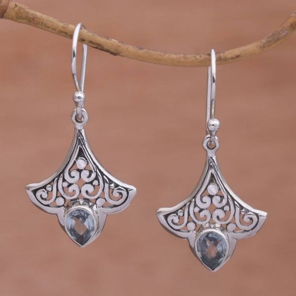 Alternate image for Balinese Blue Topaz and Sterling Silver Dangle Earrings Glacial Crown