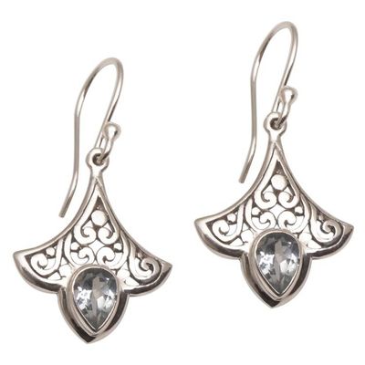 Alternate image for Balinese Blue Topaz and Sterling Silver Dangle Earrings Glacial Crown