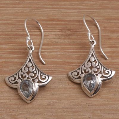 Alternate image for Balinese Blue Topaz and Sterling Silver Dangle Earrings Glacial Crown