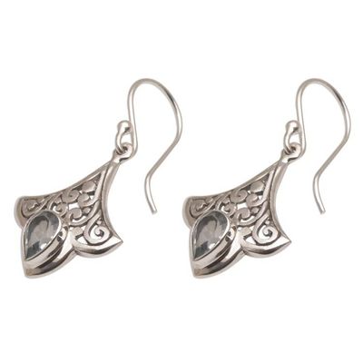 Alternate image for Balinese Blue Topaz and Sterling Silver Dangle Earrings Glacial Crown