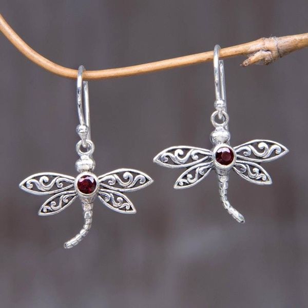 Alternate image for Handcrafted Indonesian Silver and Garnet Earrings Enchanted Dragonfly