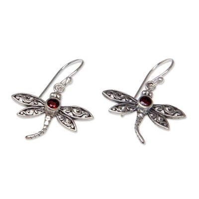 Alternate image for Handcrafted Indonesian Silver and Garnet Earrings Enchanted Dragonfly