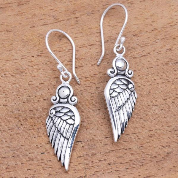 Alternate image for Wing-Shaped Sterling Silver Dangle Earrings from Bali Flirty Wings