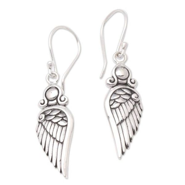 Alternate image for Wing-Shaped Sterling Silver Dangle Earrings from Bali Flirty Wings