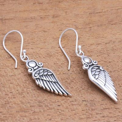 Alternate image for Wing-Shaped Sterling Silver Dangle Earrings from Bali Flirty Wings