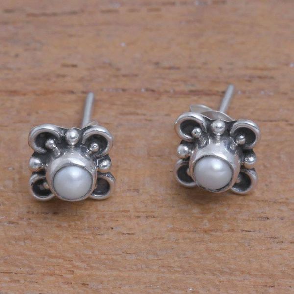 Alternate image for Loop Motif Cultured Pearl Stud Earrings from Bali Cute Glow