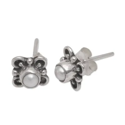 Alternate image for Loop Motif Cultured Pearl Stud Earrings from Bali Cute Glow