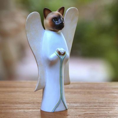 Alternate image for Wood statuette Angelic Siamese Cat