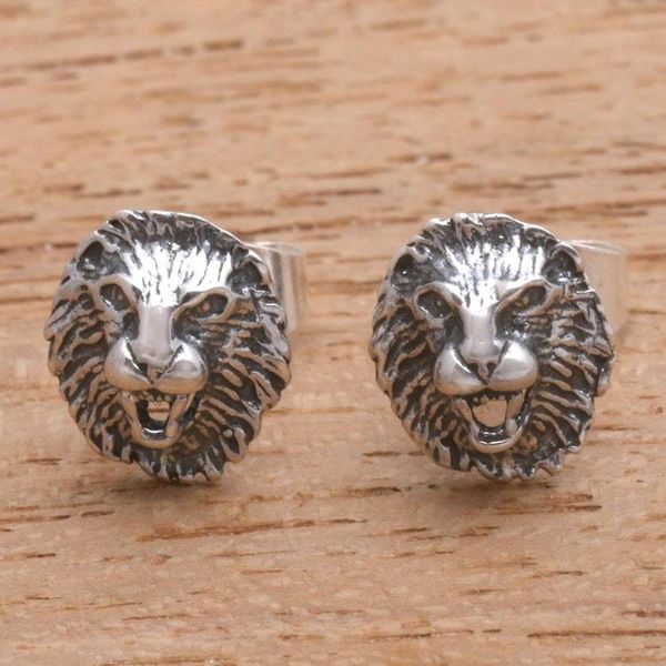 Alternate image for Sterling Silver Lion Stud Earrings from Bali Lion Mane