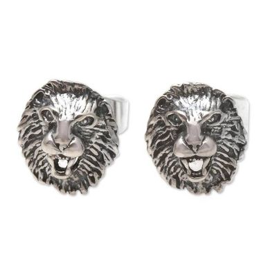 Alternate image for Sterling Silver Lion Stud Earrings from Bali Lion Mane