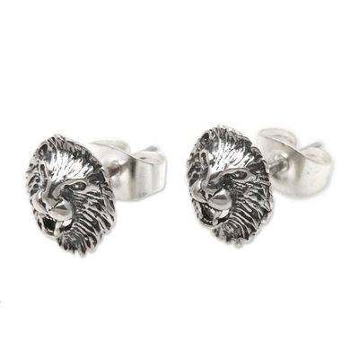 Alternate image for Sterling Silver Lion Stud Earrings from Bali Lion Mane