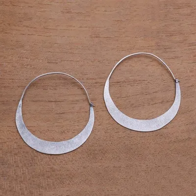 Alternate image for Modern Sterling Silver Hoop Earrings from Bali Crescent Soul