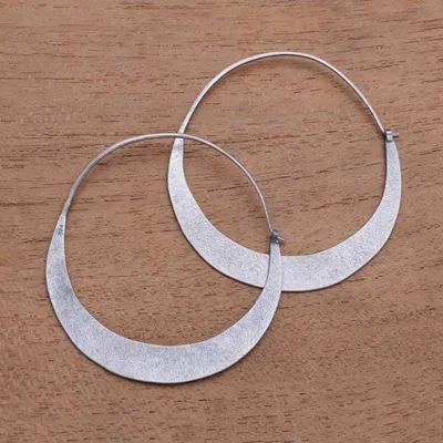 Alternate image for Modern Sterling Silver Hoop Earrings from Bali Crescent Soul