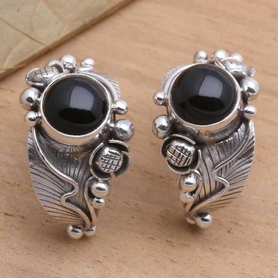 Alternate image for Nature-Themed Onyx Half-Hoop Earrings Bountiful Garden