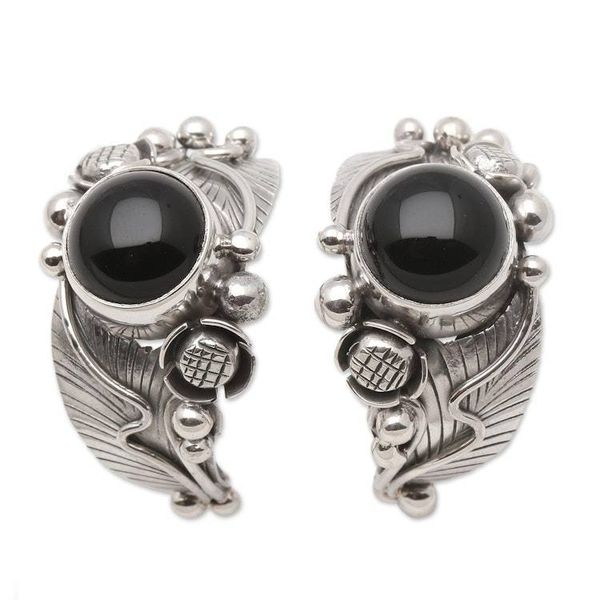 Alternate image for Nature-Themed Onyx Half-Hoop Earrings Bountiful Garden