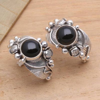 Alternate image for Nature-Themed Onyx Half-Hoop Earrings Bountiful Garden