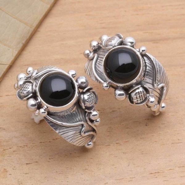 Alternate image for Nature-Themed Onyx Half-Hoop Earrings Bountiful Garden