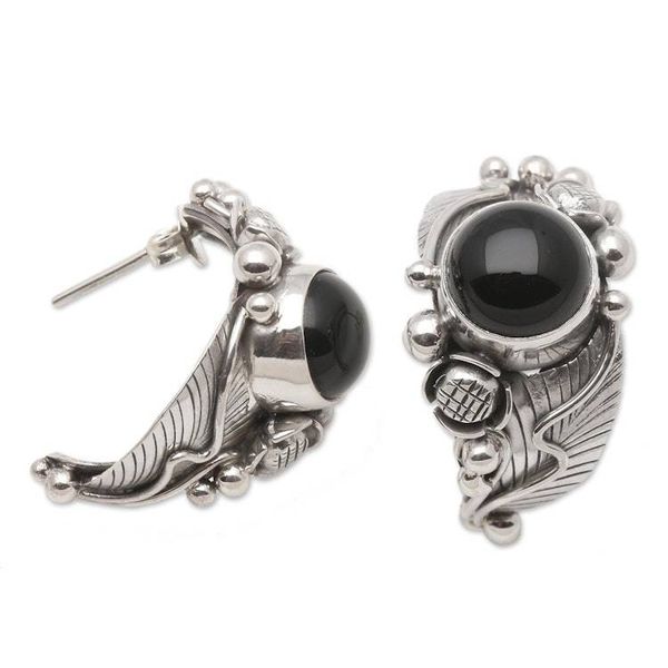 Alternate image for Nature-Themed Onyx Half-Hoop Earrings Bountiful Garden