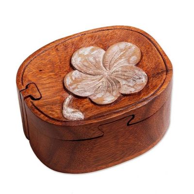 Alternate image for Hand-Painted Suar Wood Puzzle Box Soft Frangipani