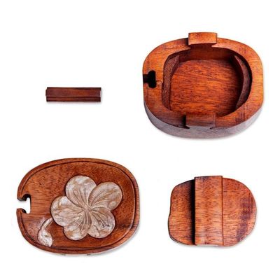 Alternate image for Hand-Painted Suar Wood Puzzle Box Soft Frangipani