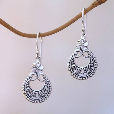 Alternate image for Floral Sterling Silver Dangle Earrings Crafted in Bali Frangipani Crescents