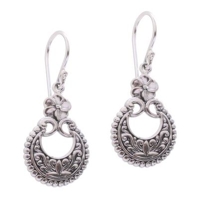 Alternate image for Floral Sterling Silver Dangle Earrings Crafted in Bali Frangipani Crescents