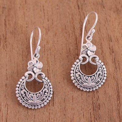 Alternate image for Floral Sterling Silver Dangle Earrings Crafted in Bali Frangipani Crescents