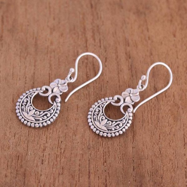 Alternate image for Floral Sterling Silver Dangle Earrings Crafted in Bali Frangipani Crescents