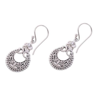Alternate image for Floral Sterling Silver Dangle Earrings Crafted in Bali Frangipani Crescents