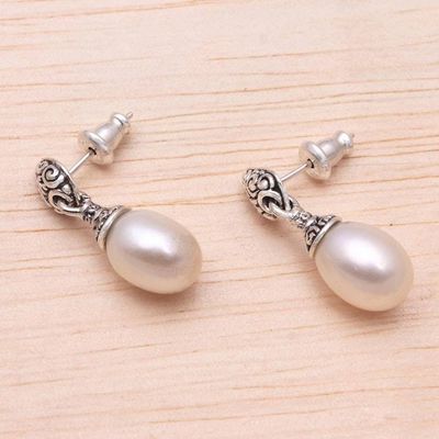 Alternate image for Buddhas Curl Cultured Pearl Dangle Earrings from Bali Classic Buddhas Curl