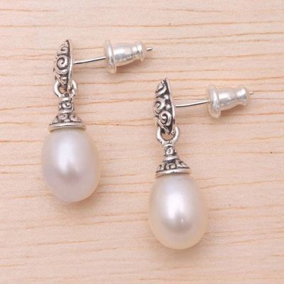 Alternate image for Buddhas Curl Cultured Pearl Dangle Earrings from Bali Classic Buddhas Curl