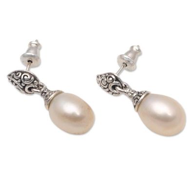 Alternate image for Buddhas Curl Cultured Pearl Dangle Earrings from Bali Classic Buddhas Curl