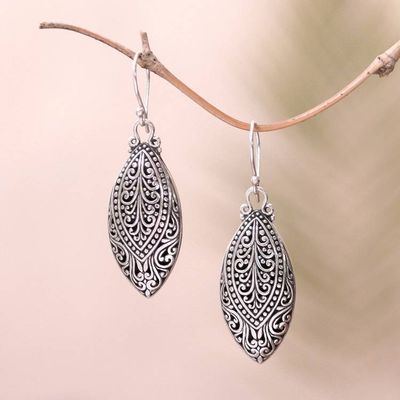 Alternate image for Swirl Pattern Sterling Silver Dangle Earrings from Bali Marquise Antiquity