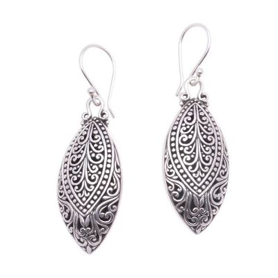 Alternate image for Swirl Pattern Sterling Silver Dangle Earrings from Bali Marquise Antiquity