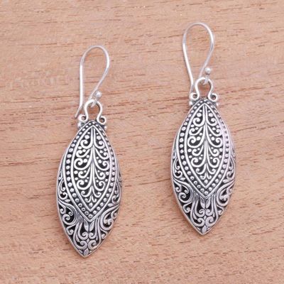Alternate image for Swirl Pattern Sterling Silver Dangle Earrings from Bali Marquise Antiquity
