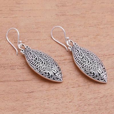 Alternate image for Swirl Pattern Sterling Silver Dangle Earrings from Bali Marquise Antiquity