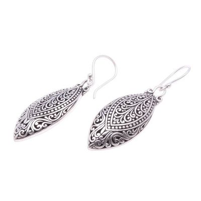 Alternate image for Swirl Pattern Sterling Silver Dangle Earrings from Bali Marquise Antiquity