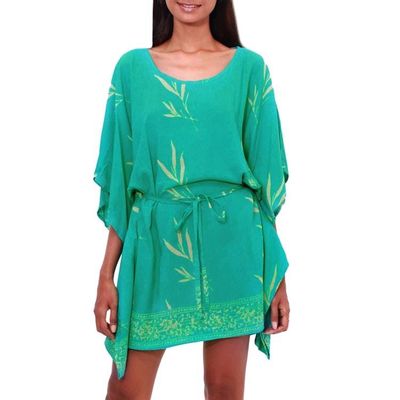 Alternate image for Batik Rayon caftan in Turquoise and Lemon Balinese Breeze in Turquoise