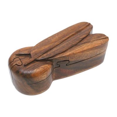 Alternate image for Hand-Carved Cricket-Themed Suar Wood Puzzle Box Crickets Challenge