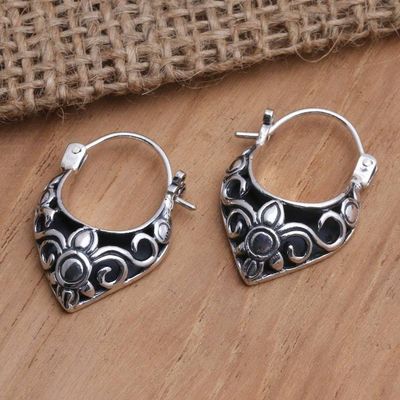 Alternate image for Handmade Sterling Silver Hoop Earrings from Bali Fine Blossoms