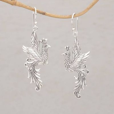 Primary image for Peacock Motif Sterling Silver Dangle Earrings Merak Majesty