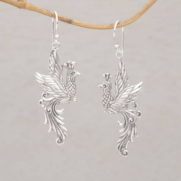 Alternate image for Peacock Motif Sterling Silver Dangle Earrings Merak Majesty