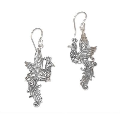 Alternate image for Peacock Motif Sterling Silver Dangle Earrings Merak Majesty