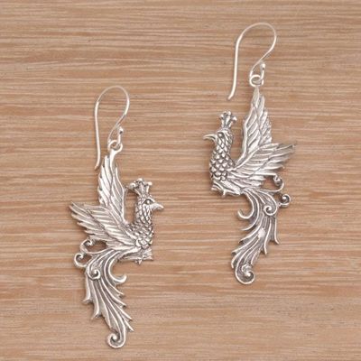 Alternate image for Peacock Motif Sterling Silver Dangle Earrings Merak Majesty