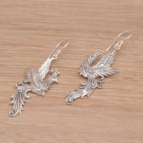 Alternate image for Peacock Motif Sterling Silver Dangle Earrings Merak Majesty