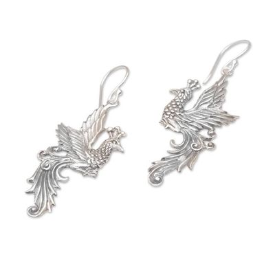 Alternate image for Peacock Motif Sterling Silver Dangle Earrings Merak Majesty
