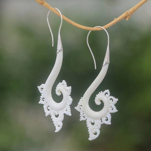 Alternate image for Spiral Motif Bone Drop Earrings Crafted in Bali Peaceful Spirals