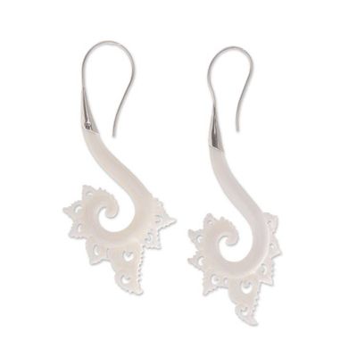 Alternate image for Spiral Motif Bone Drop Earrings Crafted in Bali Peaceful Spirals